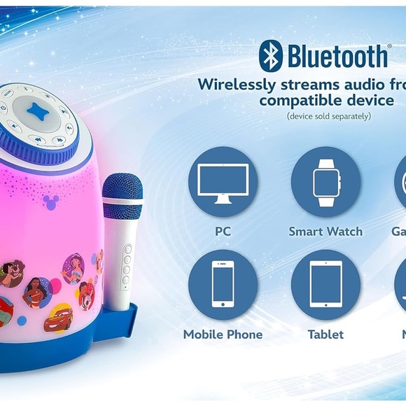 eDisney Karaoke Machine for Kids with Bluetooth Speaker and Wireless Microphone - Picture 2 of 12
